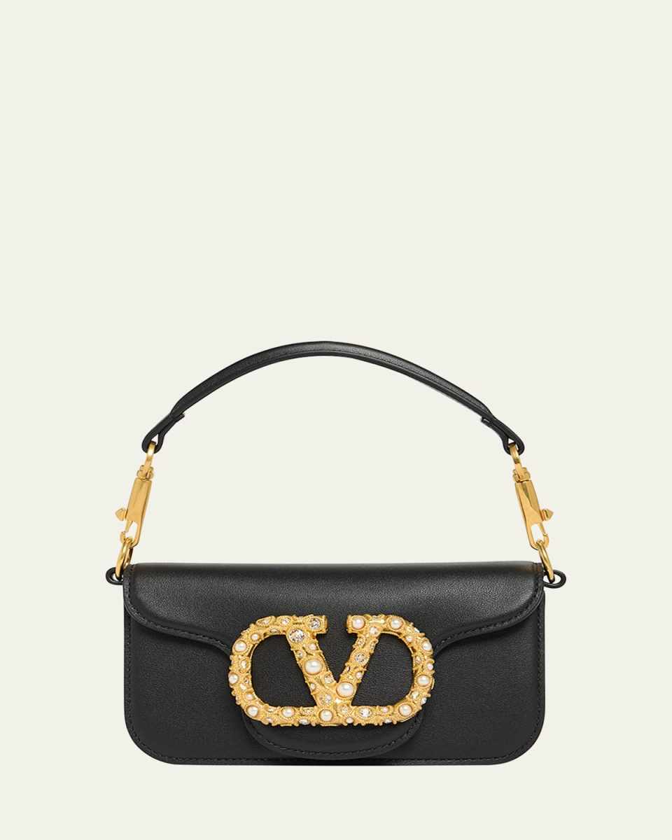 Loco Studded VLOGO Small Leather Shoulder Bag
